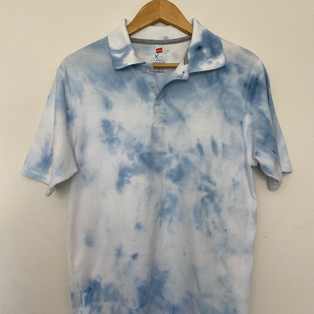 Tie dye blue cotton polo shirt